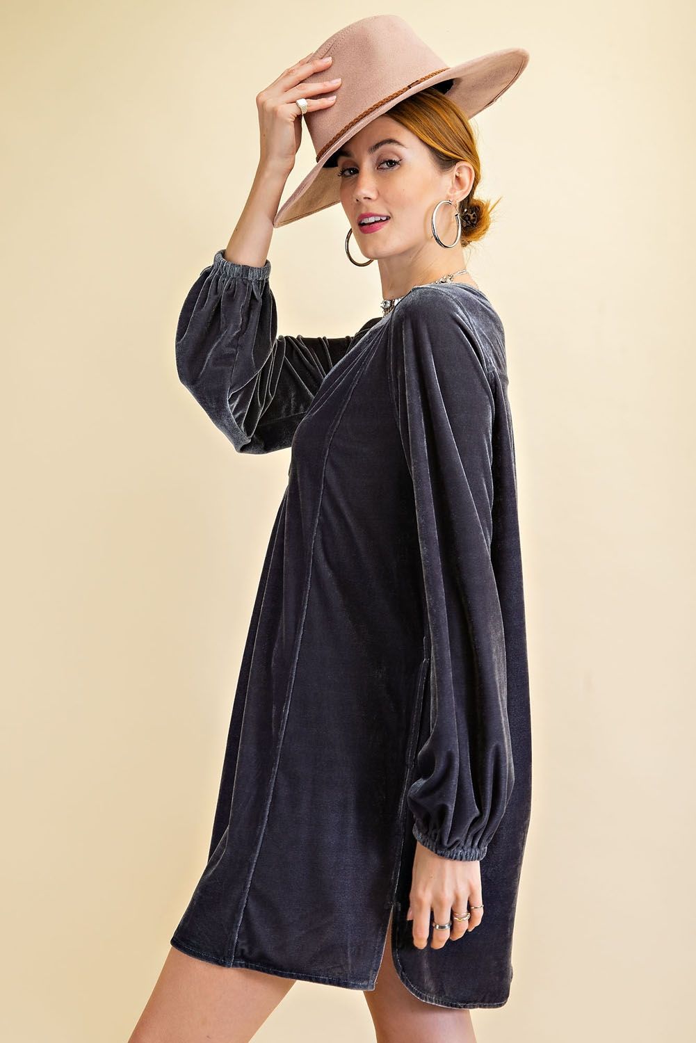 Loose fit soft velvet tunic dress with pockets  Ivy and Pearl Boutique   