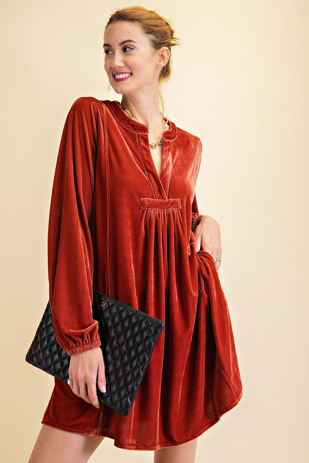 Loose fit soft velvet tunic dress with pockets  Ivy and Pearl Boutique   