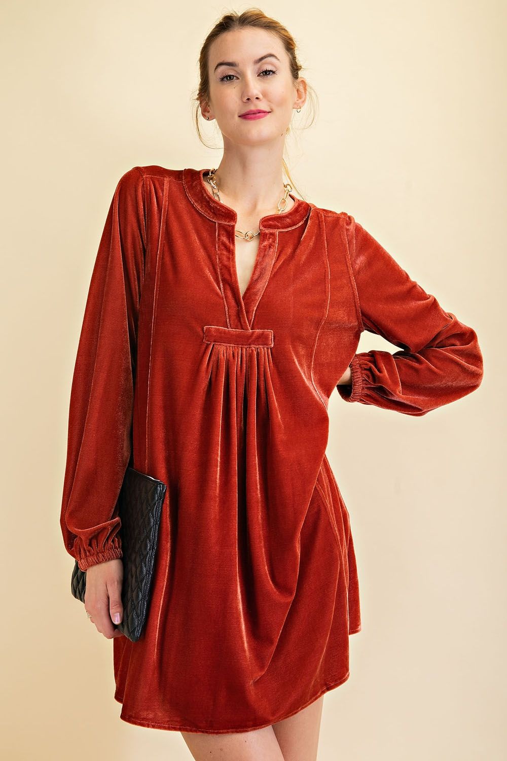 Loose fit soft velvet tunic dress with pockets  Ivy and Pearl Boutique Bronze S