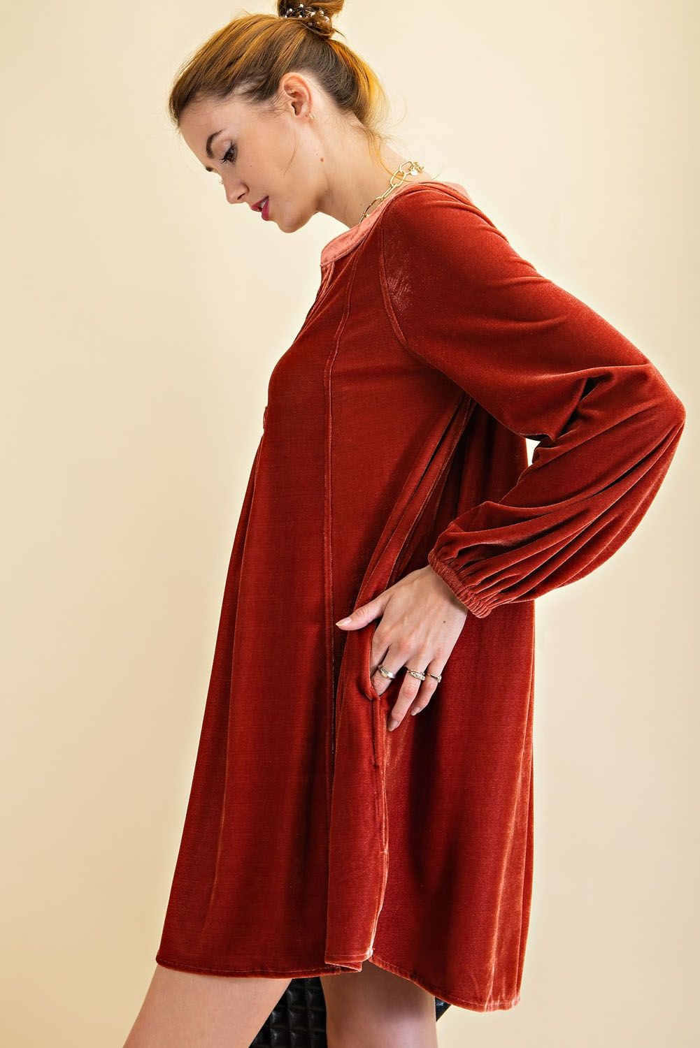 Loose fit soft velvet tunic dress with pockets  Ivy and Pearl Boutique