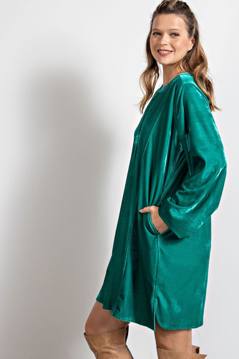 Loose fit soft velvet tunic dress with pockets  Ivy and Pearl Boutique