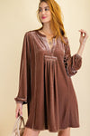 Loose fit soft velvet tunic dress with pockets  Ivy and Pearl Boutique Mocha S