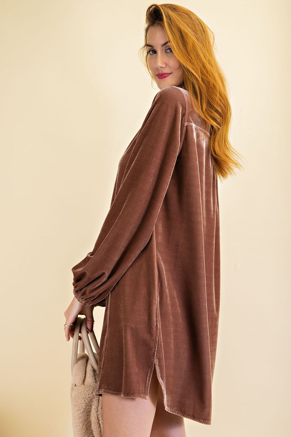 Loose fit soft velvet tunic dress with pockets  Ivy and Pearl Boutique