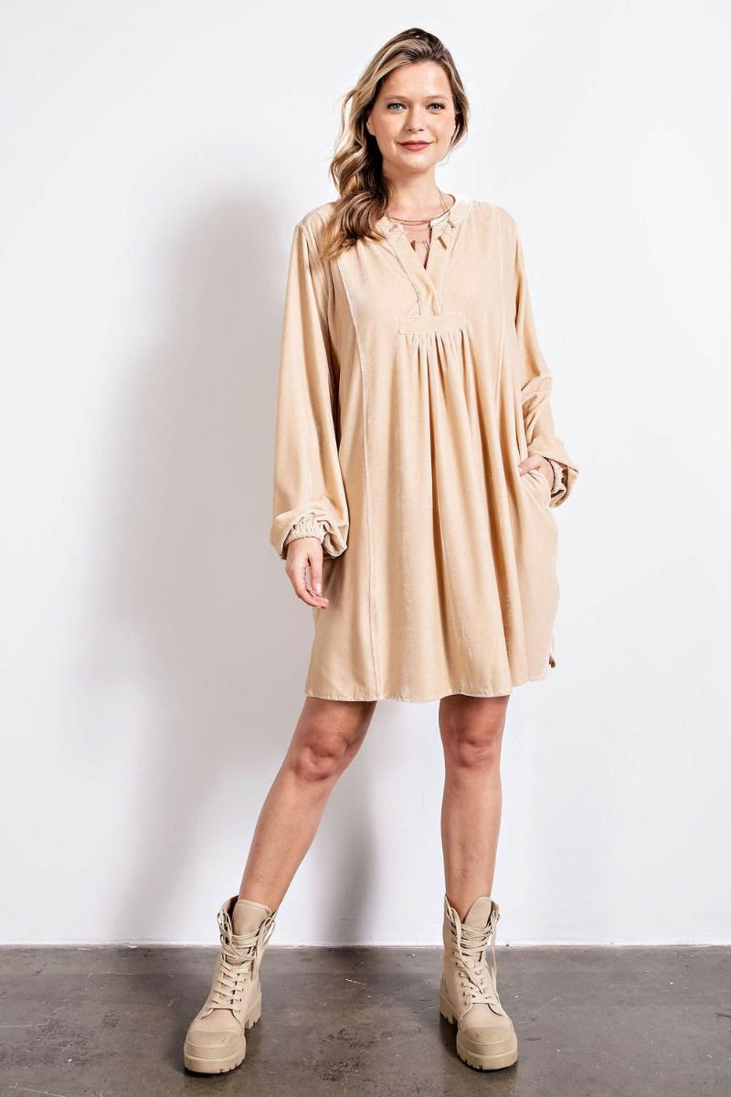 Loose fit soft velvet tunic dress with pockets  Ivy and Pearl Boutique