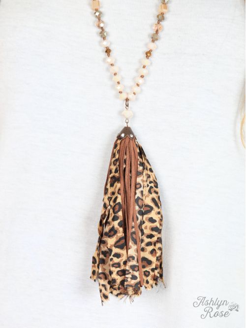 Leopard and Brown Tassel Necklace Ivy and Pearl Boutique