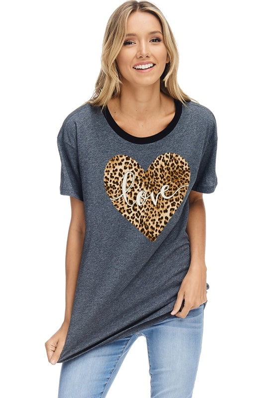 Love leopard Valentine graphic T-shirt Ivy and Pearl Boutique Black S