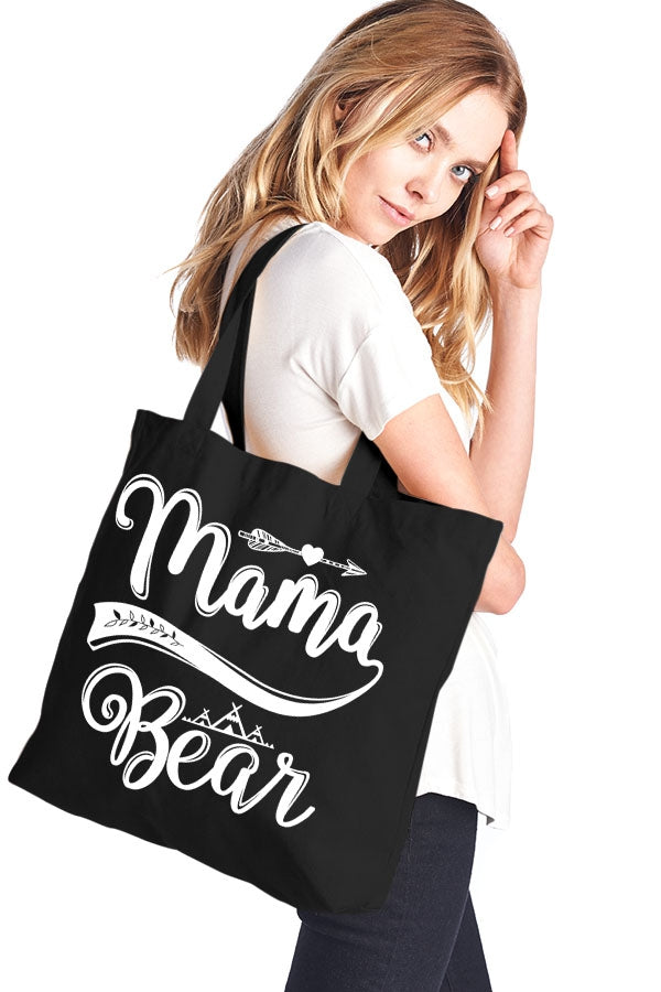 Mama Bear canvas tote bag with teepee and arrow design Ivy and Pearl Boutique Black