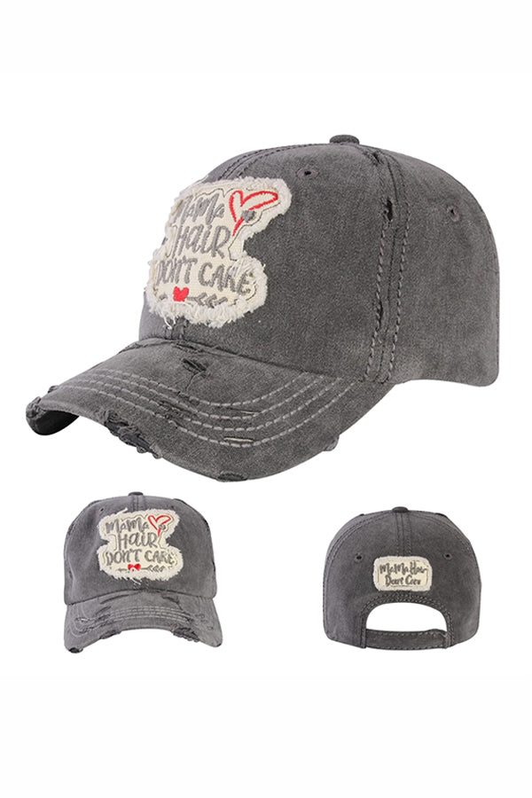 "Mama hair don't care" washed baseball cap Ivy and Pearl Boutique Black