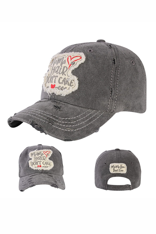 "Mama hair don't care" washed baseball cap  Ivy and Pearl Boutique Black
