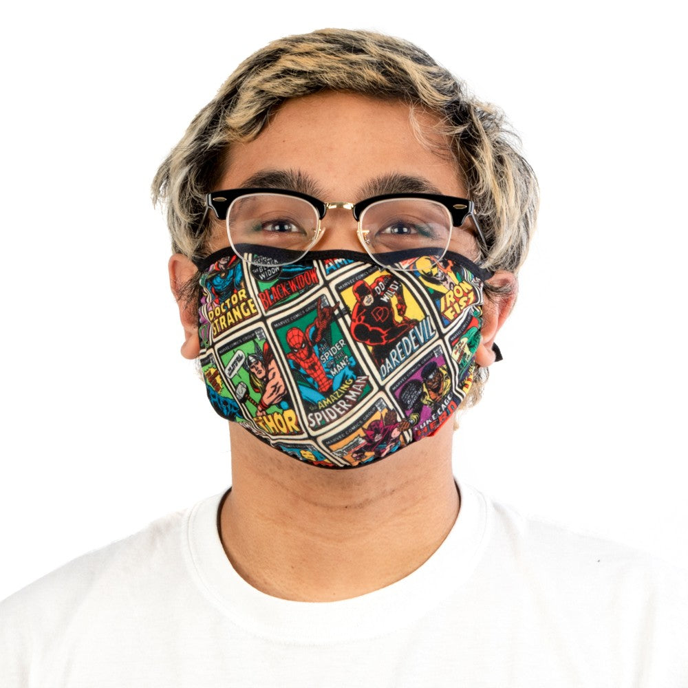 Marvel Face Mask - Adult Marvel Comic Book Covers Adjustable Face Mask Ivy and Pearl Boutique