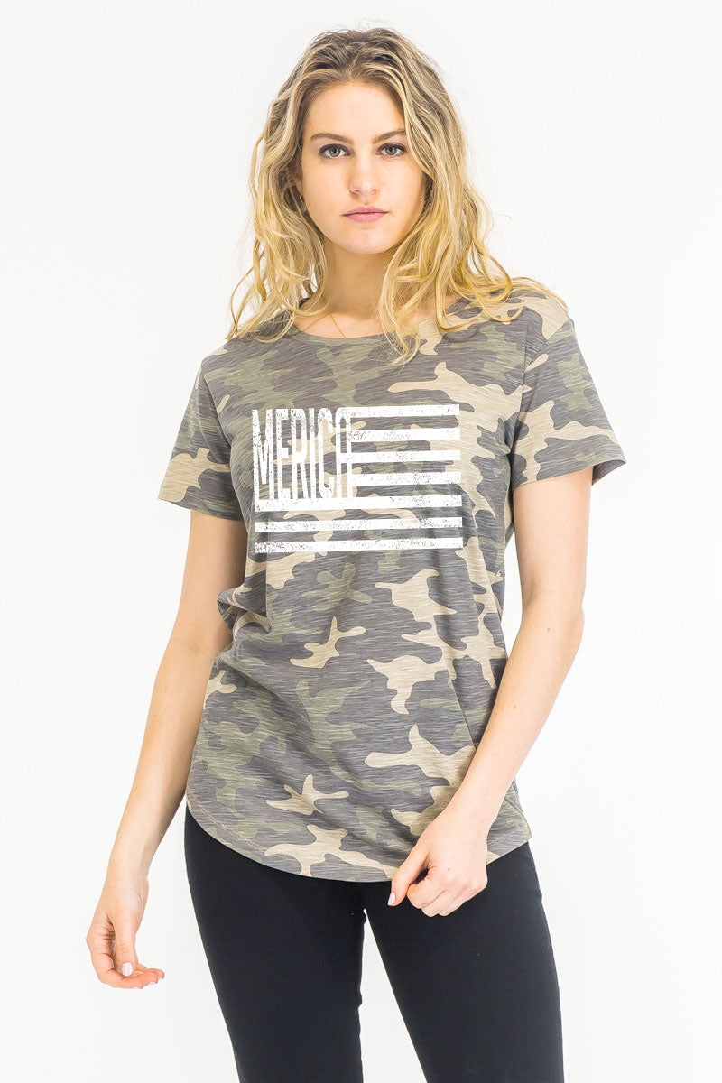 Merica flag on cammo print soft-slub texture washed fit T-shirt Ivy and Pearl Boutique