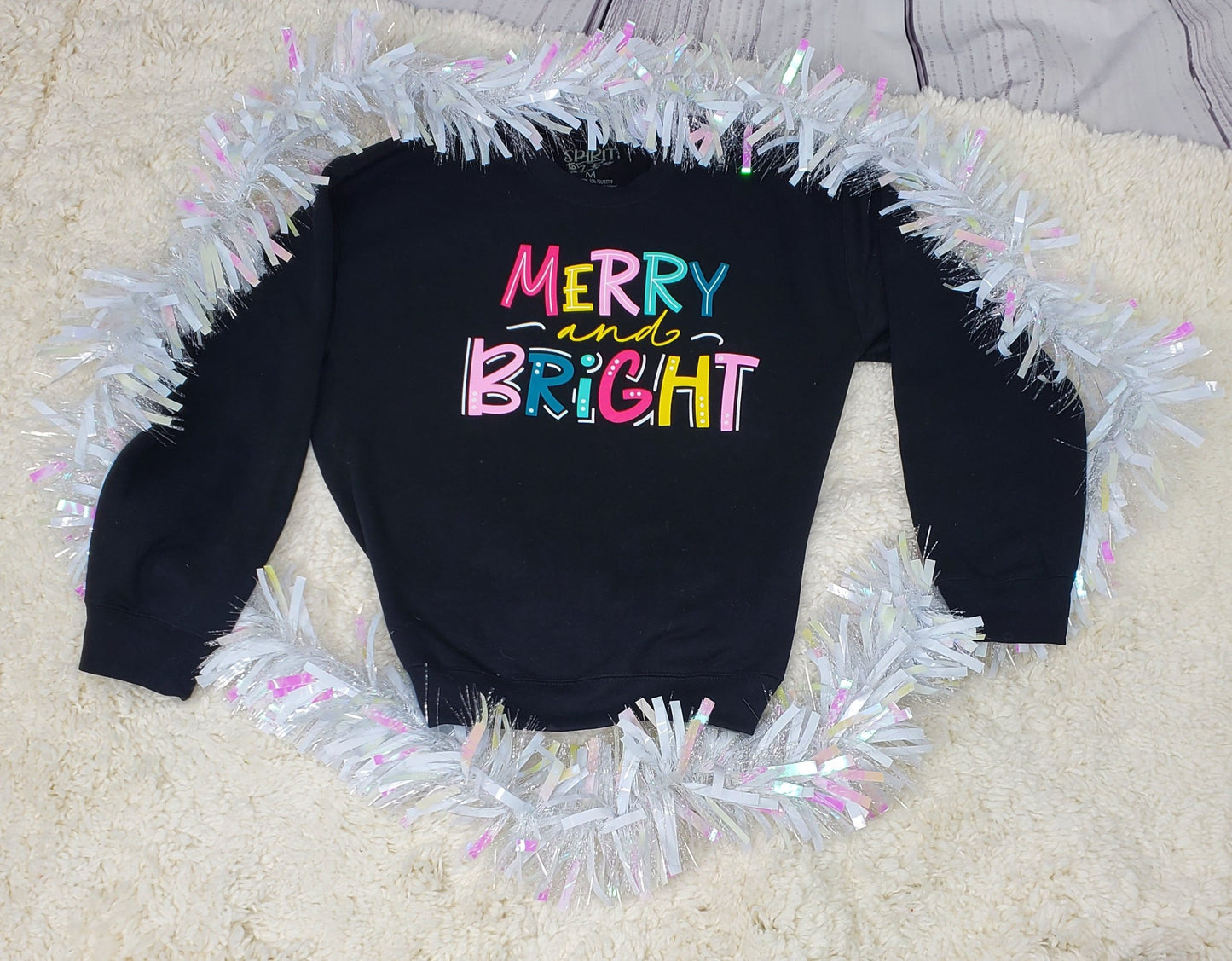 Merry and Bright Festive Crewneck Sweatshirt Ivy and Pearl Boutique Black M
