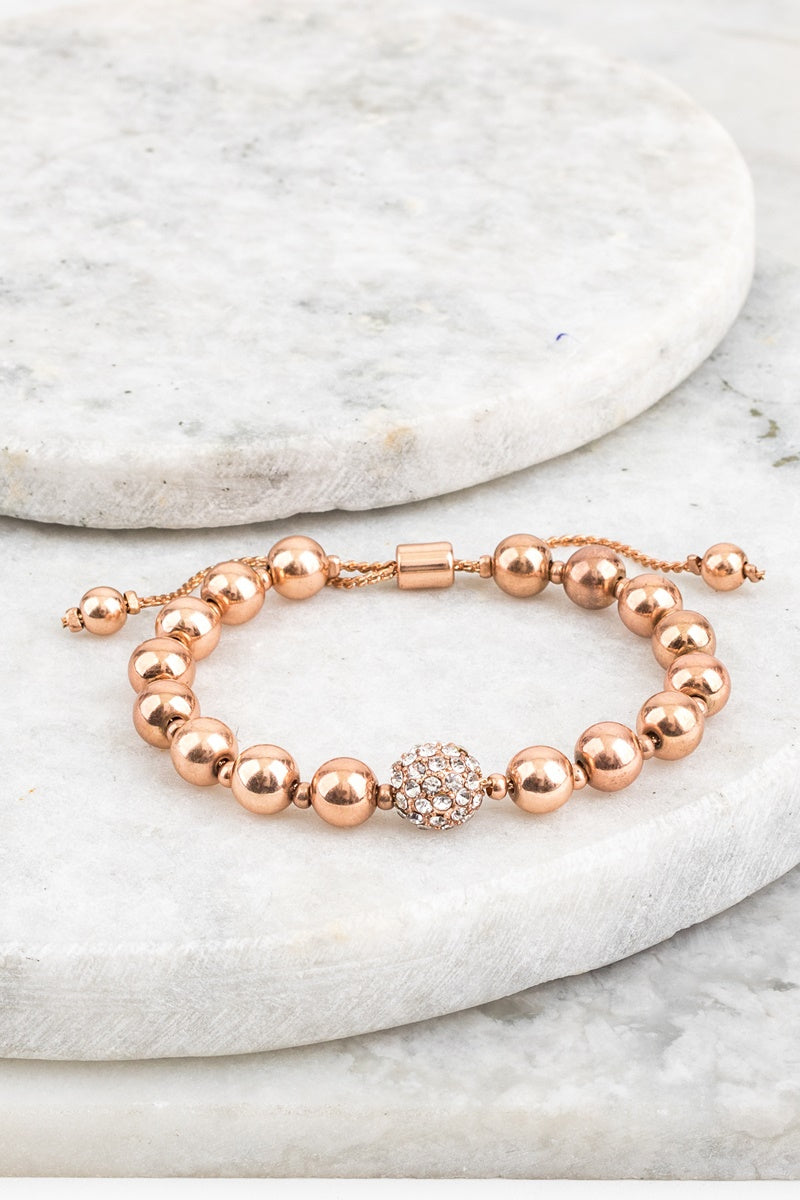 Metal bead and rhinestone accented charm bracelet Ivy and Pearl Boutique Rose Gold