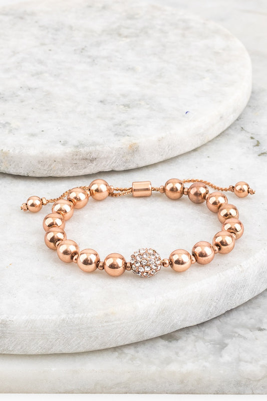 Metal bead and rhinestone accented charm bracelet  Ivy and Pearl Boutique Rose Gold
