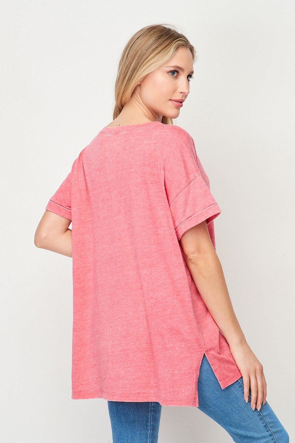Mineral Wash Cuffed Sleeve Pocket Top Ivy and Pearl Boutique