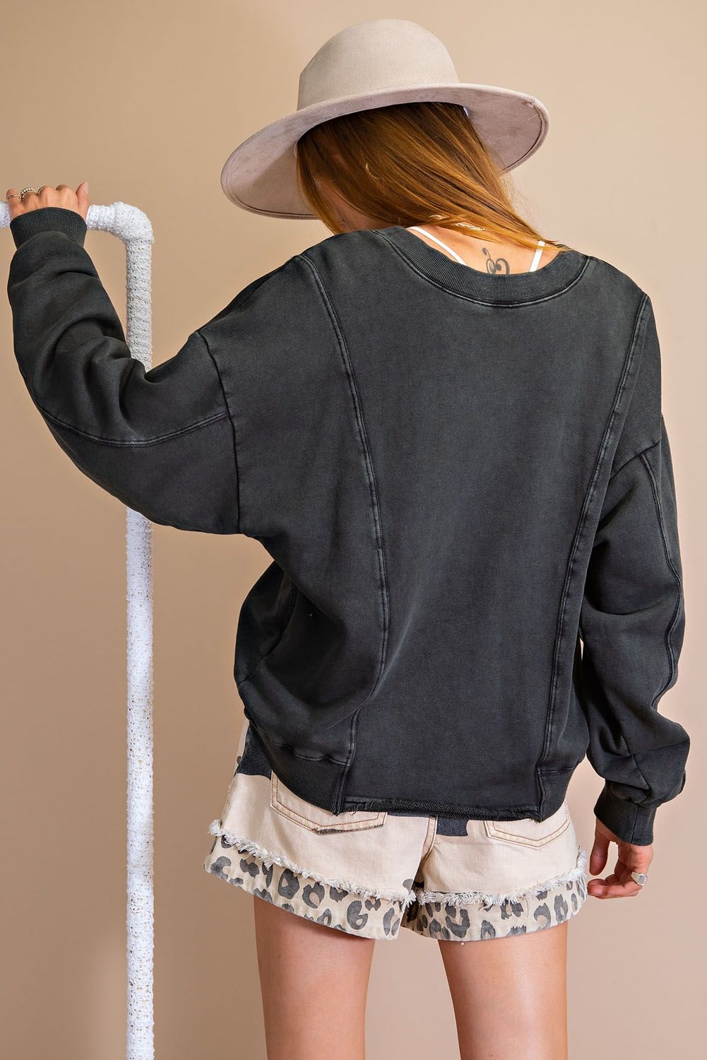 Piece of You Loose Fit Pullover - Mineral washed terry knit top Ivy and Pearl Boutique