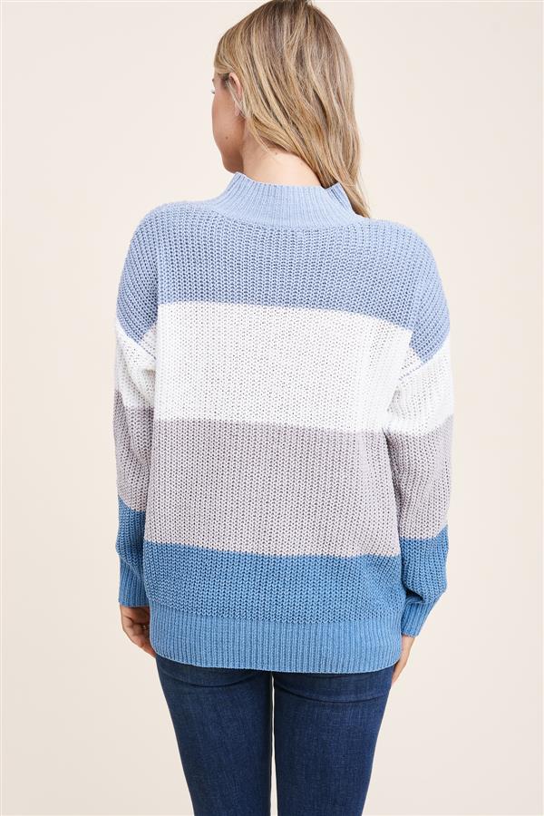 Mock neck long sleeve color block pullover sweater Ivy and Pearl Boutique