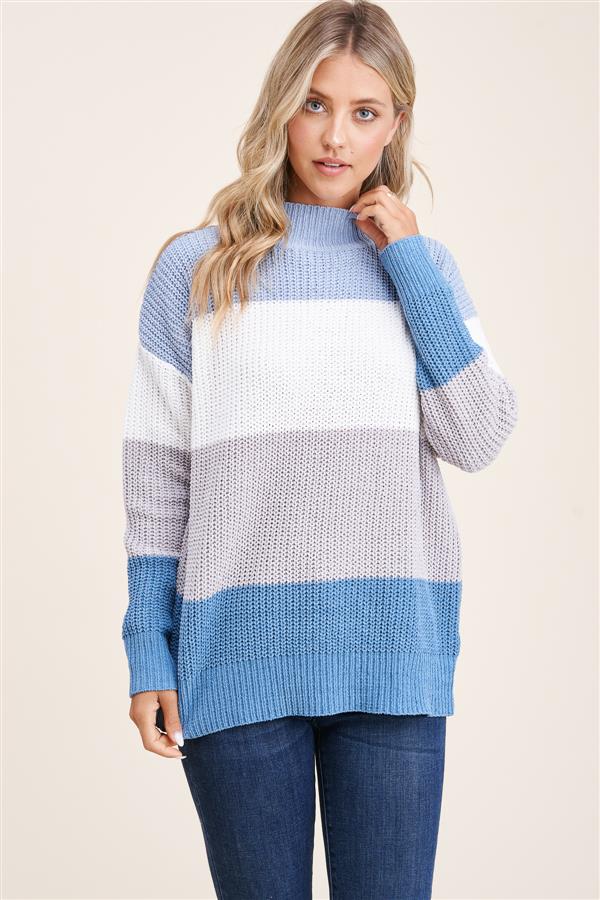 Mock neck long sleeve color block pullover sweater Ivy and Pearl Boutique