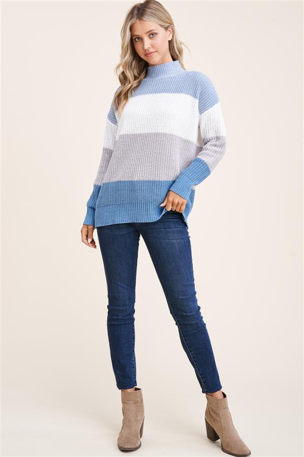 Mock neck long sleeve color block pullover sweater Ivy and Pearl Boutique