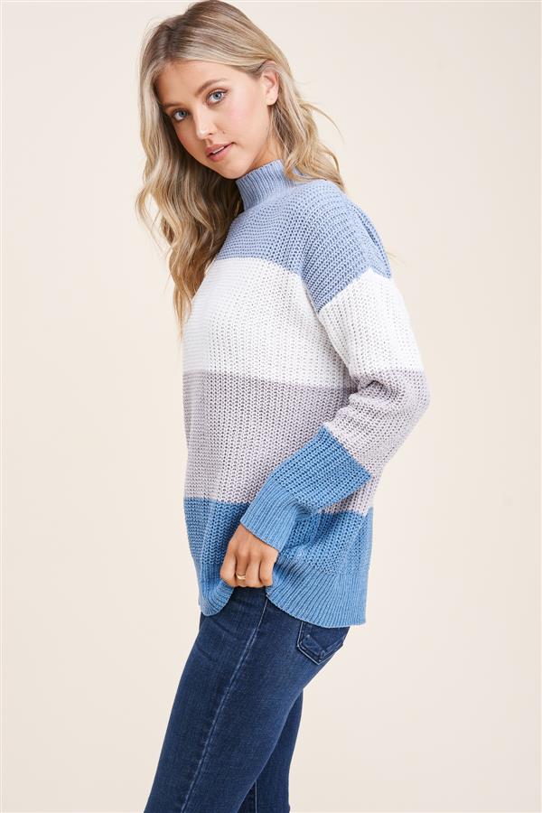 Mock neck long sleeve color block pullover sweater Ivy and Pearl Boutique