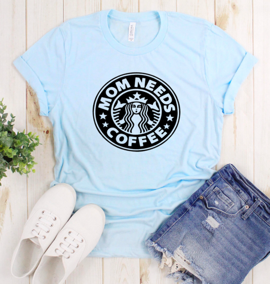 Mom Needs Coffee T-shirt on Soft, Hi-Quality Bella Canvas Tee - Light Blue  Ivy and Pearl Boutique S