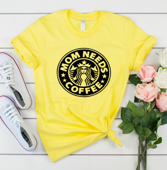 Mom Needs Coffee T-shirt on Soft, Hi-Quality Bella Canvas Tee - Yellow  Ivy and Pearl Boutique S