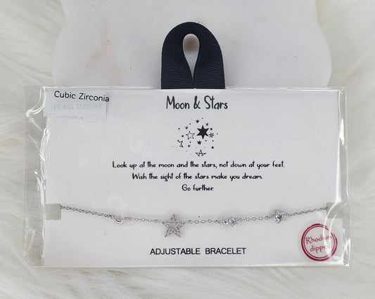 Moon and Stars Cubic Zirconia adjustable bracelet  Ivy and Pearl Boutique