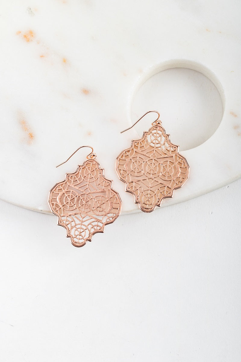 Moroccan spoon flower filigree hook earrings Ivy and Pearl Boutique Rose Gold