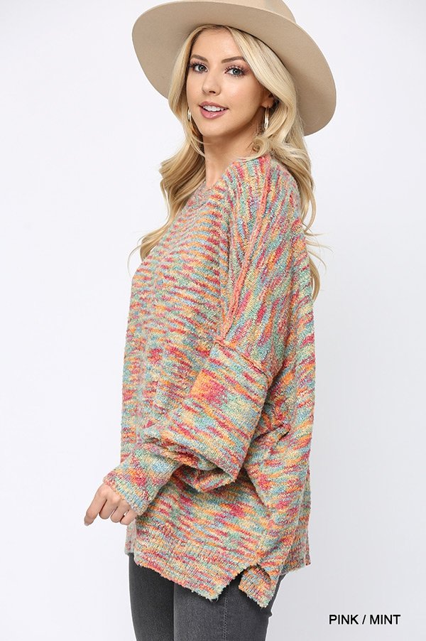Multi Color and Loose Fit Round Neck Sweater Ivy and Pearl Boutique