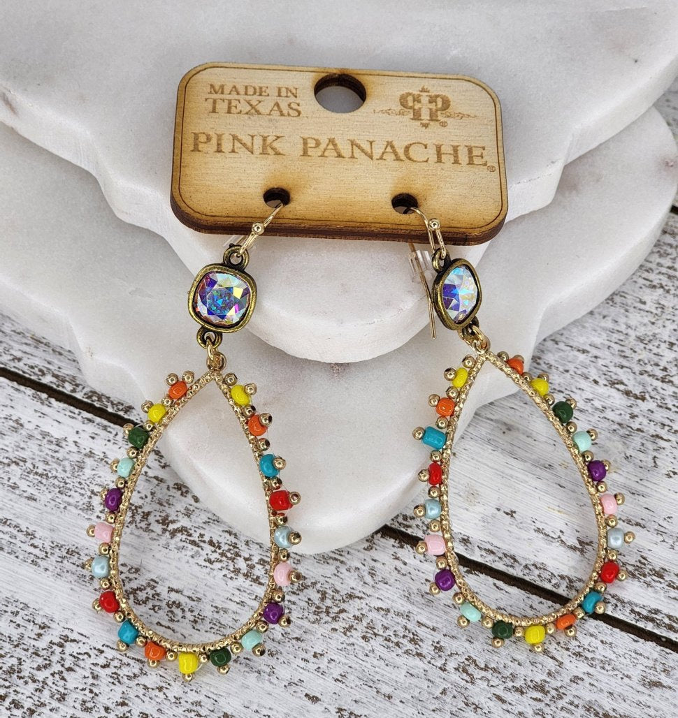 Multi color beaded teardrop earrings with stone Ivy and Pearl Boutique