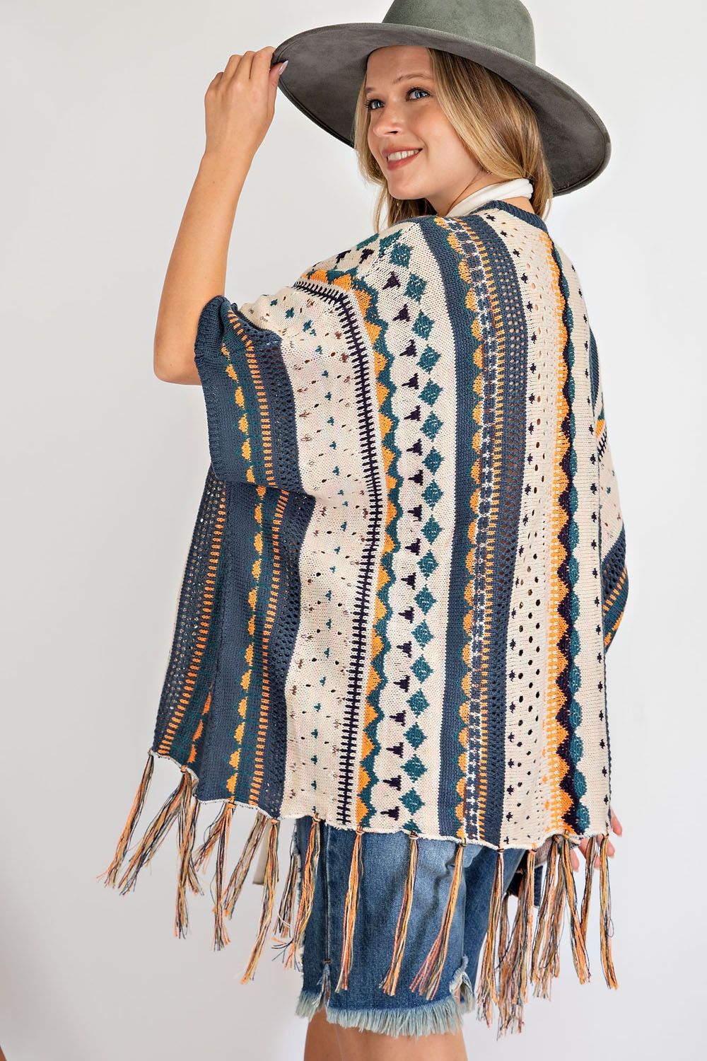Been a while multi-color Knitted Poncho Sweater Ivy and Pearl Boutique