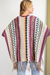 Been a while multi-color Knitted Poncho Sweater  Ivy and Pearl Boutique