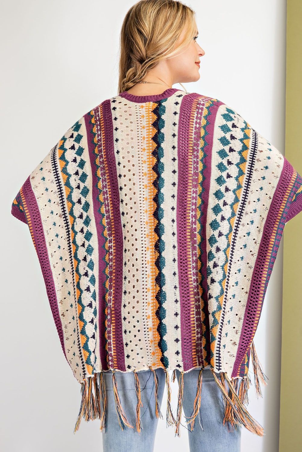 Been a while multi-color Knitted Poncho Sweater Ivy and Pearl Boutique
