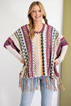 Been a while multi-color Knitted Poncho Sweater  Ivy and Pearl Boutique