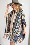 Been a while multi-color Knitted Poncho Sweater  Ivy and Pearl Boutique
