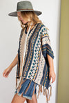 Been a while multi-color Knitted Poncho Sweater  Ivy and Pearl Boutique