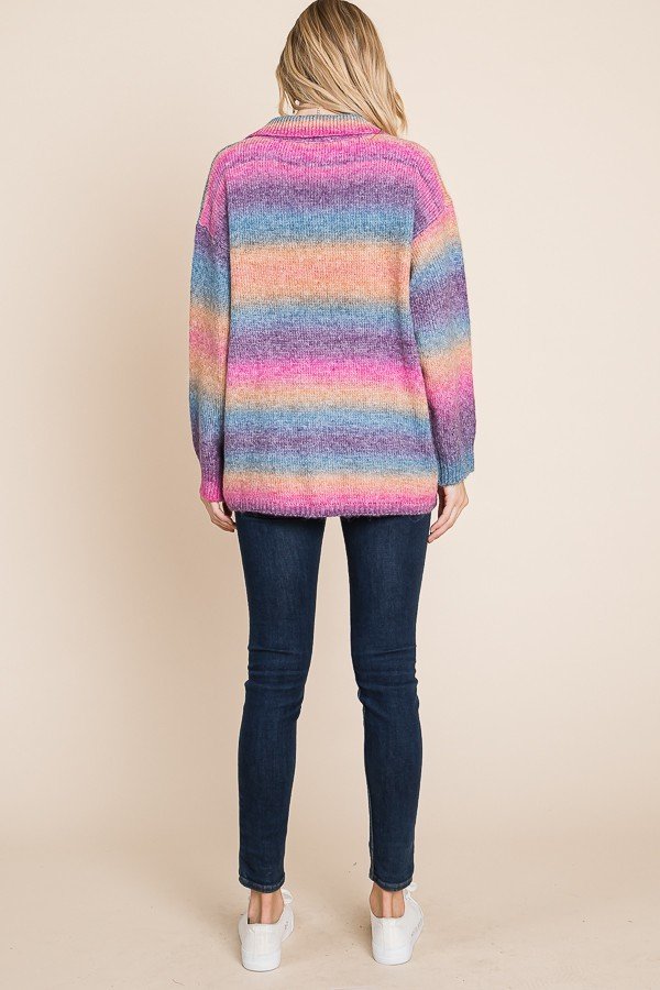 Multicolored knit sweater button down shacket with front pocket Ivy and Pearl Boutique
