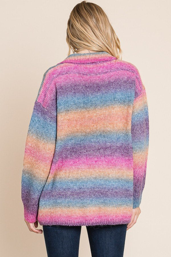 Multicolored knit sweater button down shacket with front pocket Ivy and Pearl Boutique