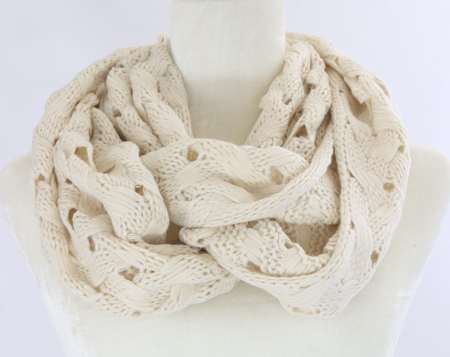 New York crochet infinity scarf Ivy and Pearl Boutique Cream
