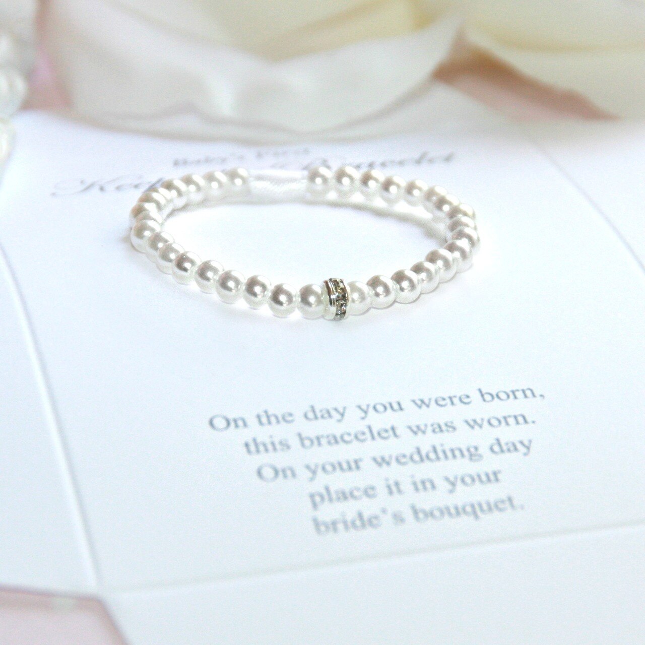Baby's First Bracelet First Bracelet/Bride Keepsake with Pearl, Crystals, and poem Ivy and Pearl Boutique