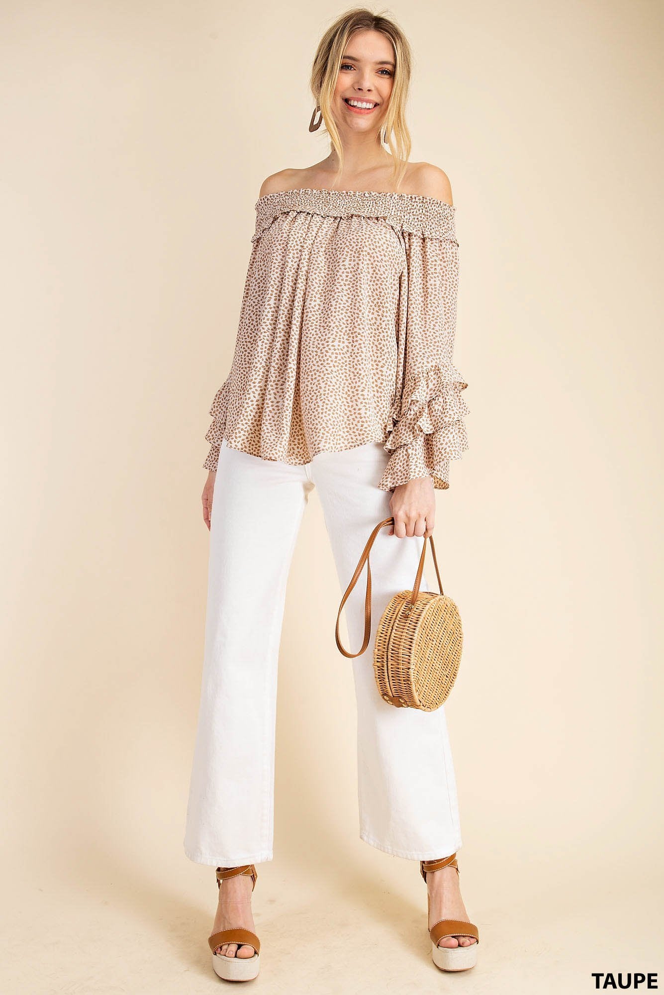 Off-the-shoulder tiered long sleeve blouse Ivy and Pearl Boutique