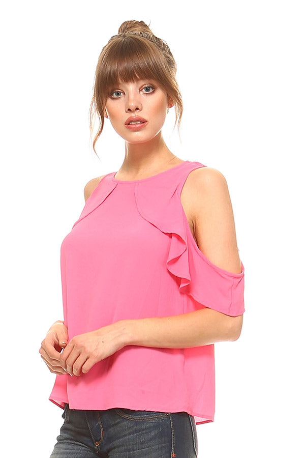 Open-shouder, short flutter sleeves woven top Ivy and Pearl Boutique