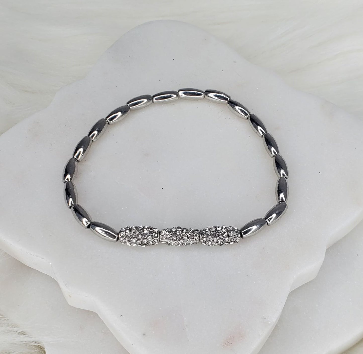 Oval bead with cubic zirconia clusters bracelet  Ivy and Pearl Boutique