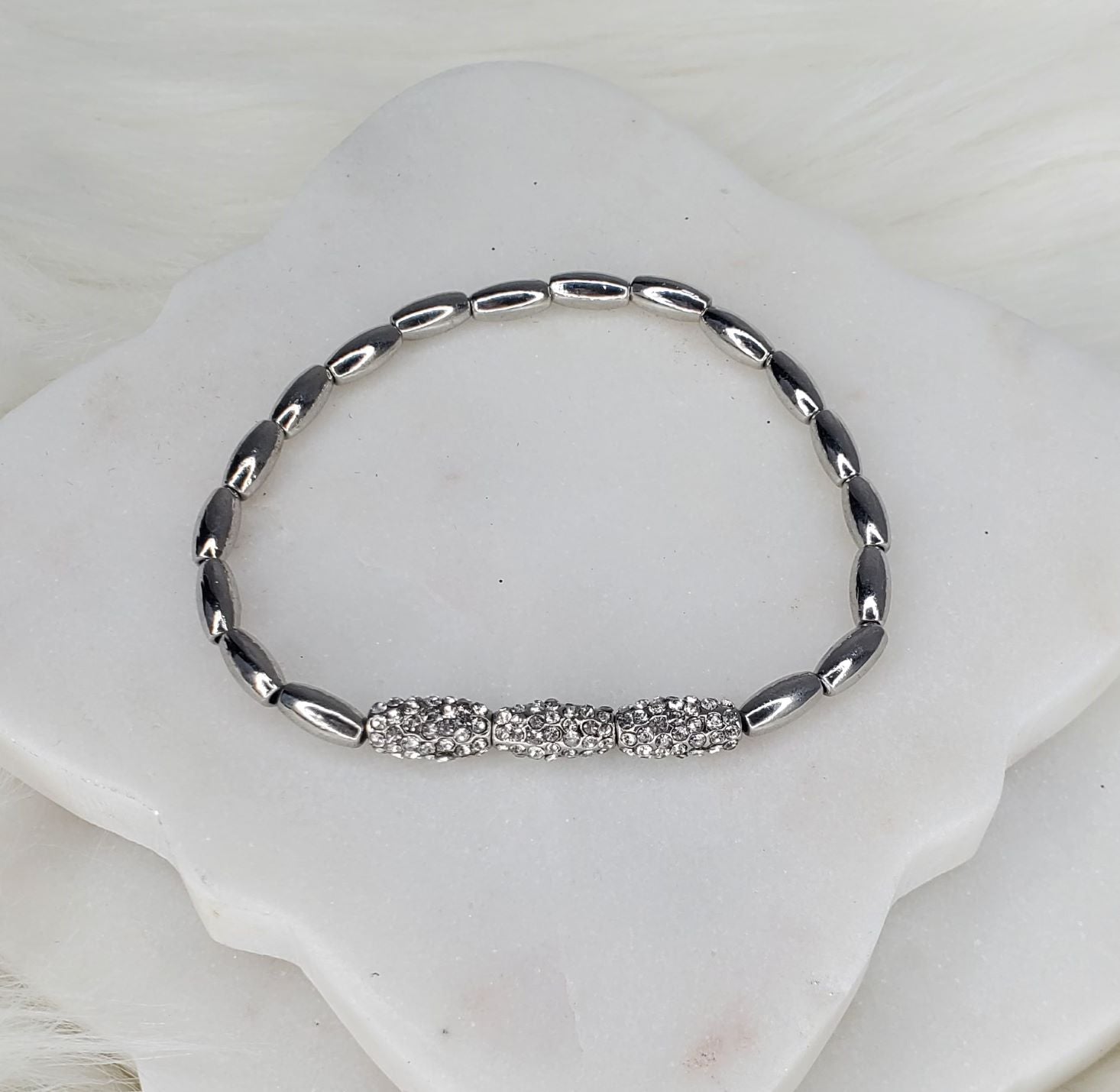 Oval bead with cubic zirconia clusters bracelet  Ivy and Pearl Boutique