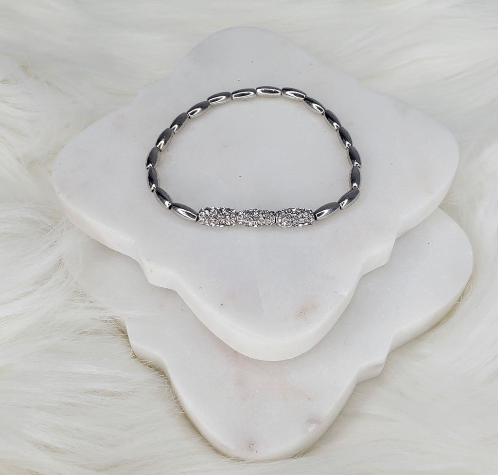 Oval bead with cubic zirconia clusters bracelet  Ivy and Pearl Boutique