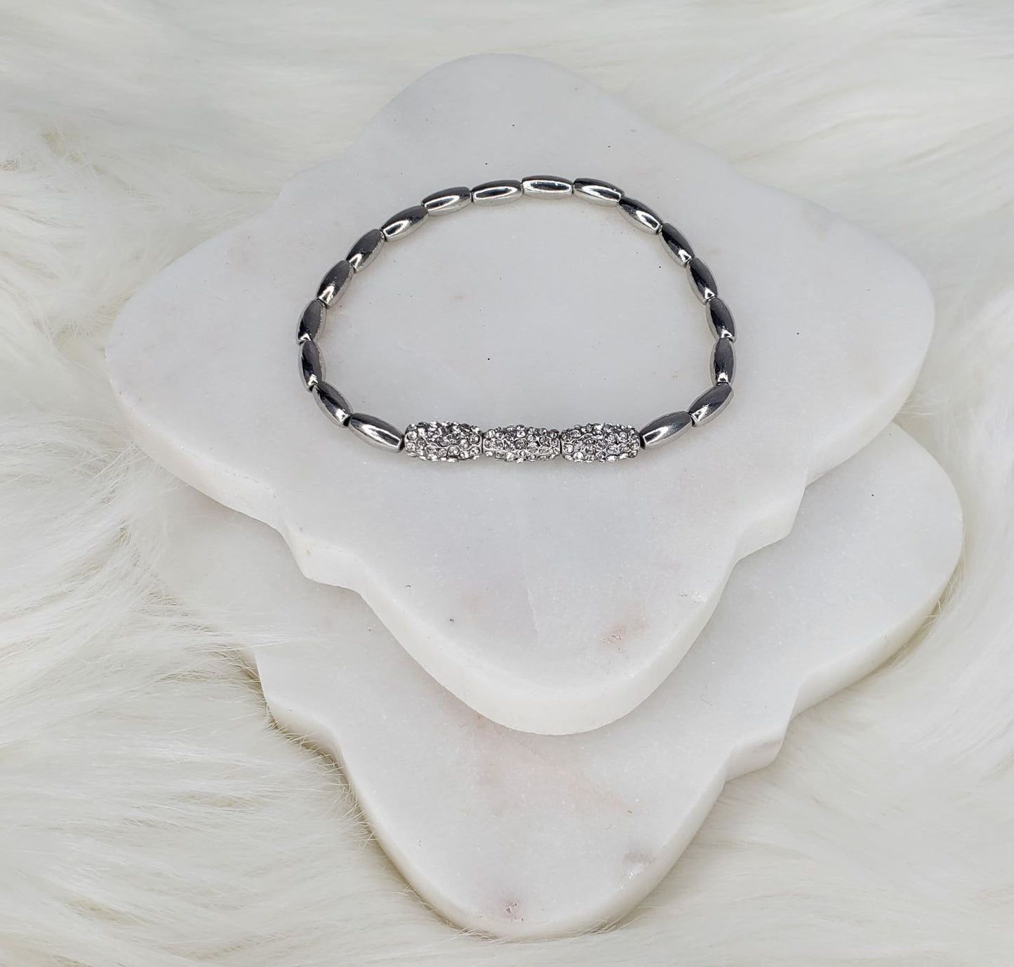 Oval bead with cubic zirconia clusters bracelet  Ivy and Pearl Boutique