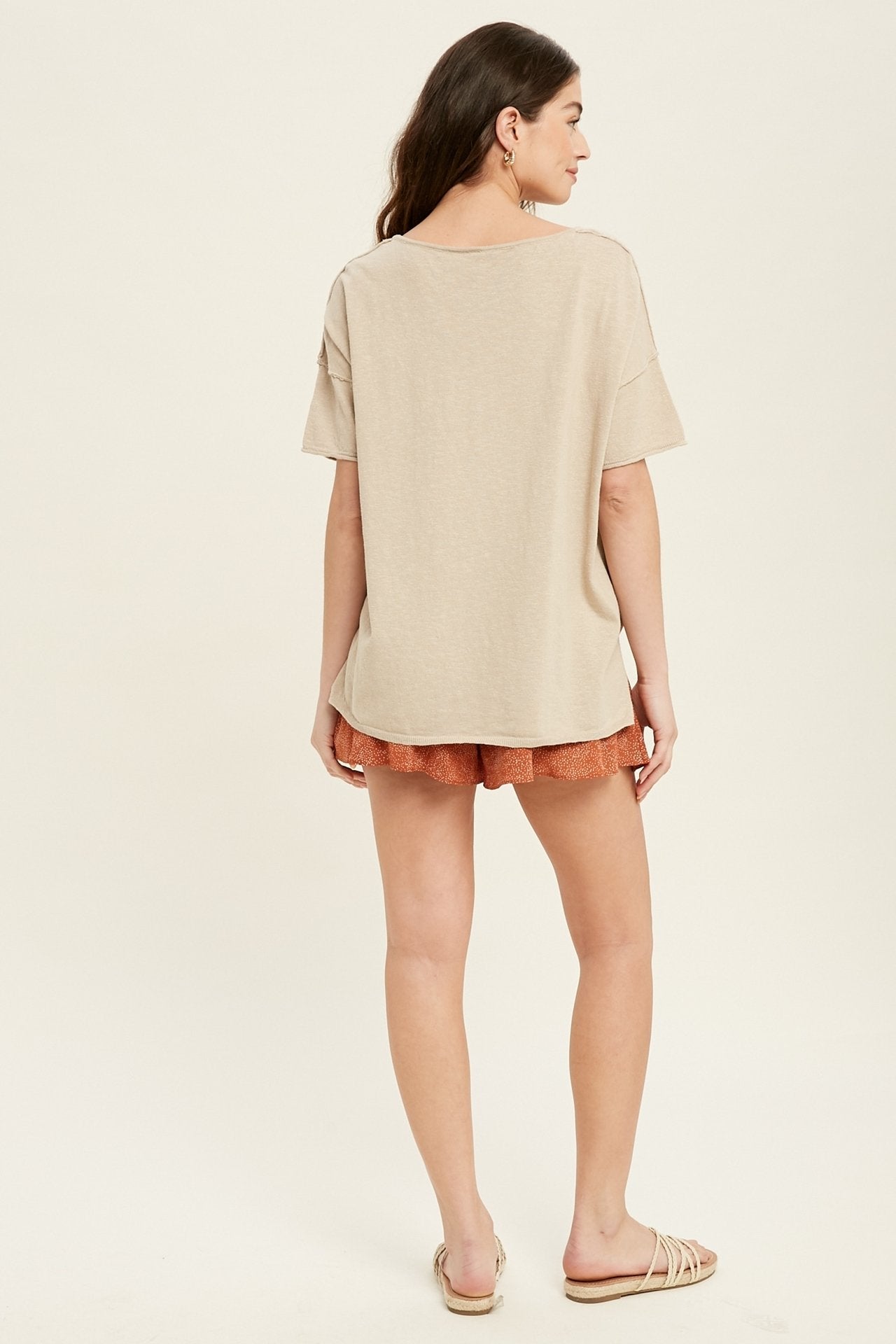 Oversized drop shoulder slub knit top with side slit detail Ivy and Pearl Boutique