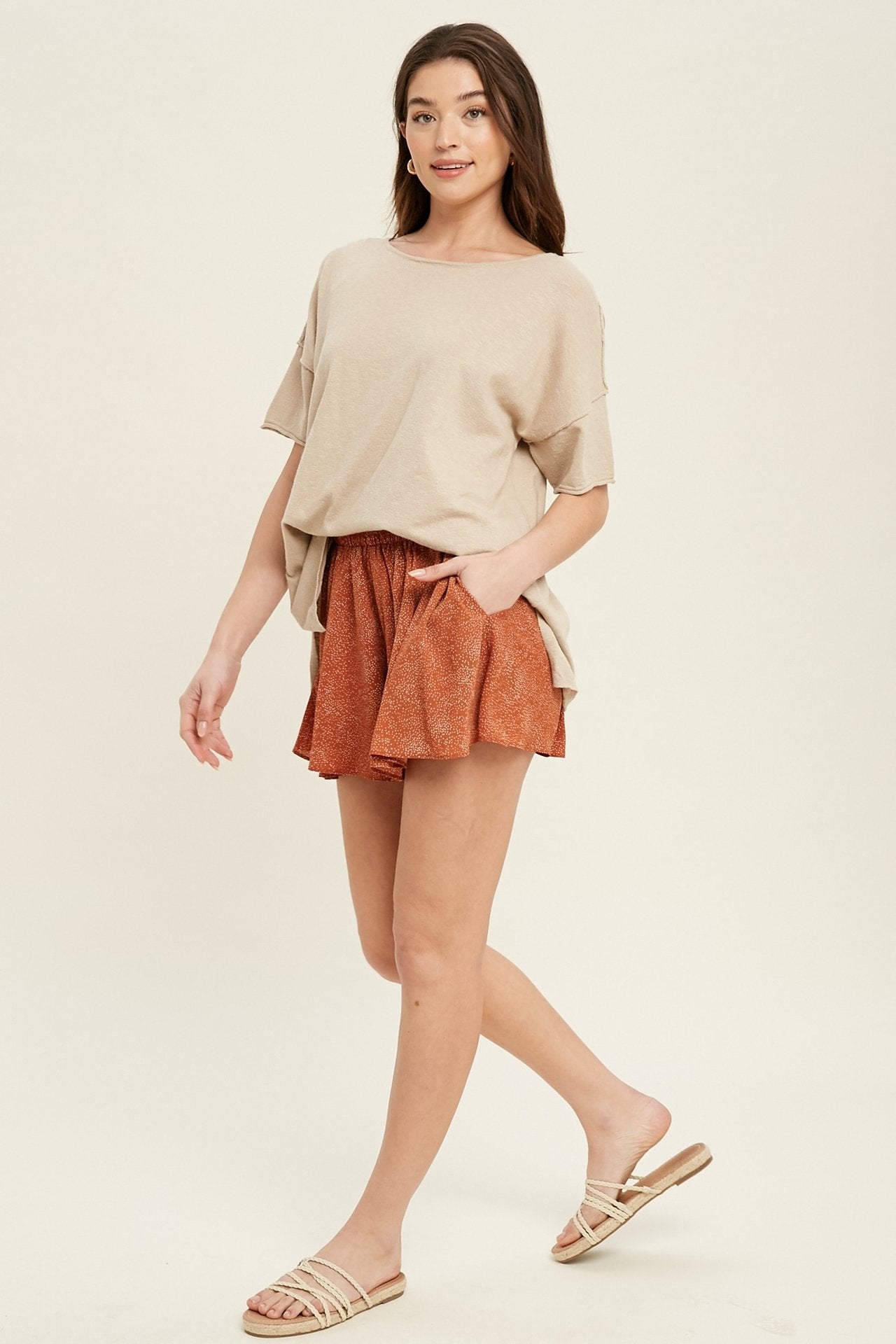 Oversized drop shoulder slub knit top with side slit detail Ivy and Pearl Boutique