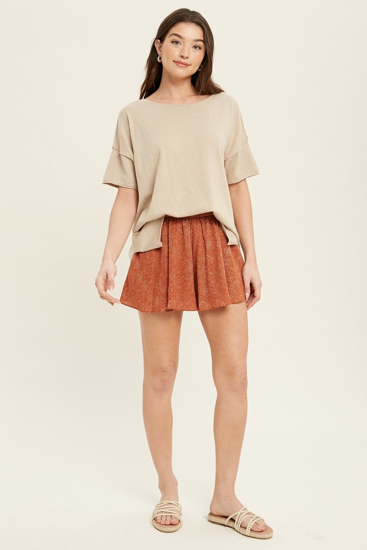 Oversized drop shoulder slub knit top with side slit detail Ivy and Pearl Boutique