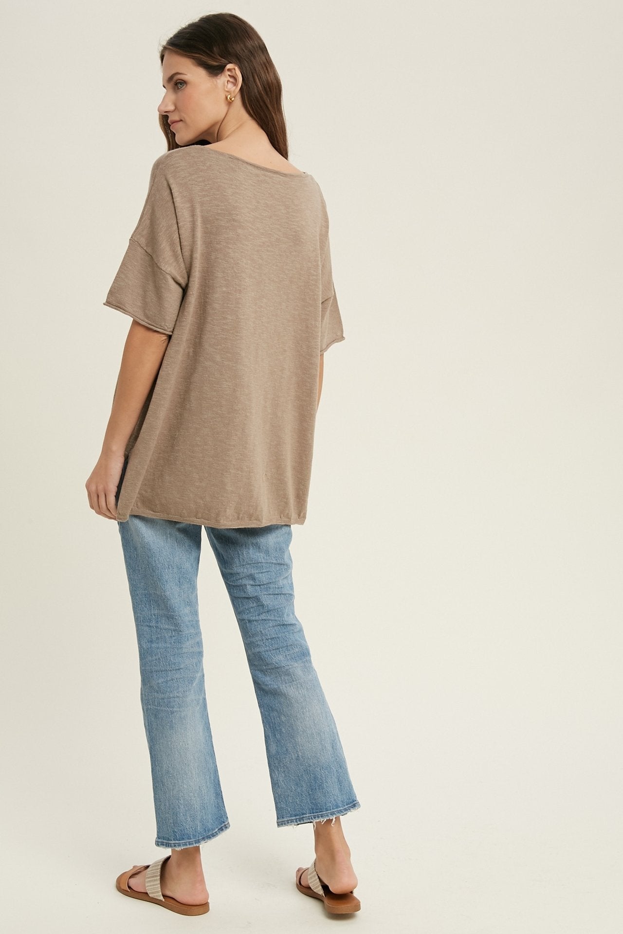 Oversized drop shoulder slub knit top with side slit detail Ivy and Pearl Boutique